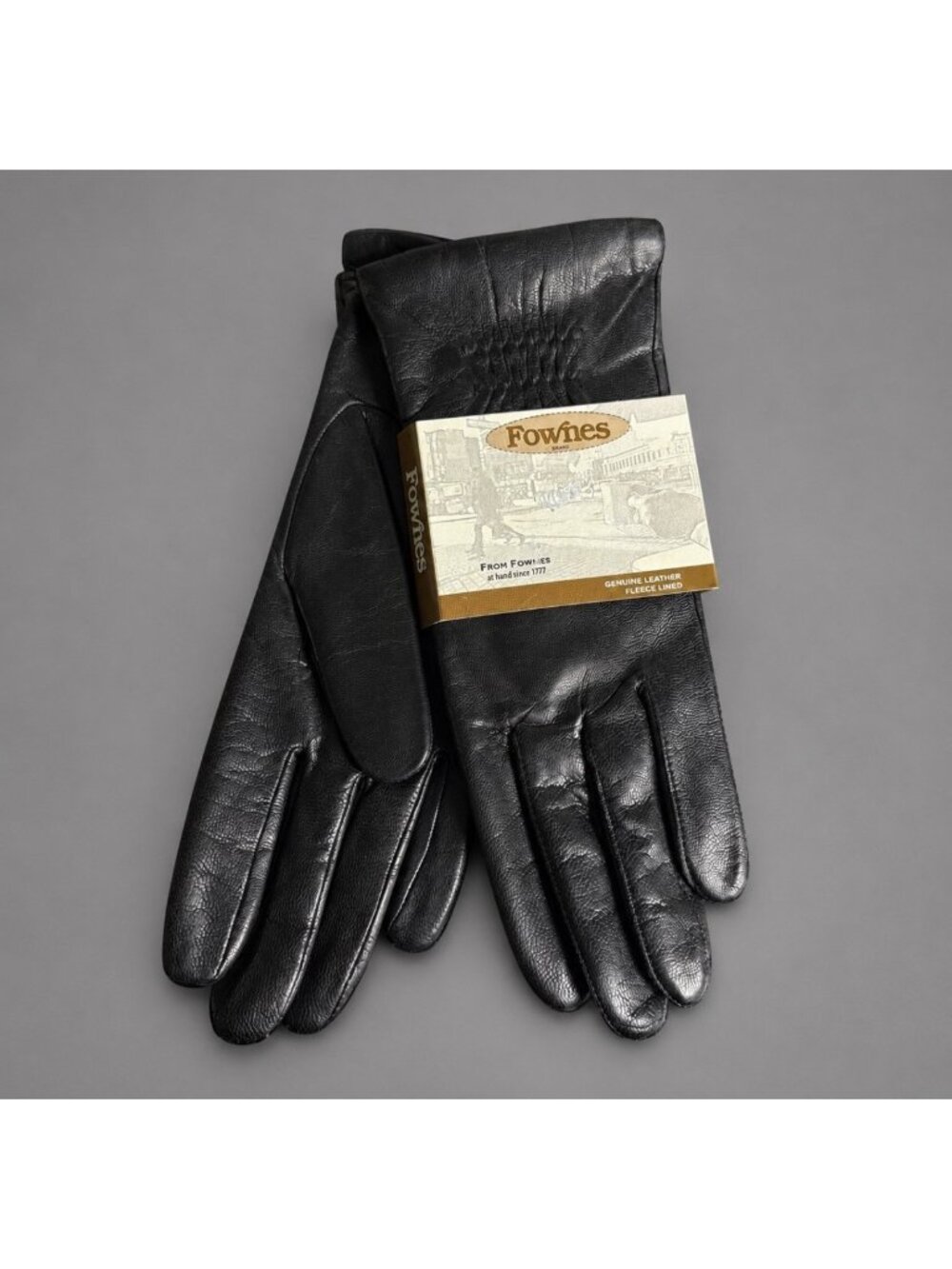 Vintage FOWNES Womens Size 7.5 Black Leather Gloves Fleece Lined NEW